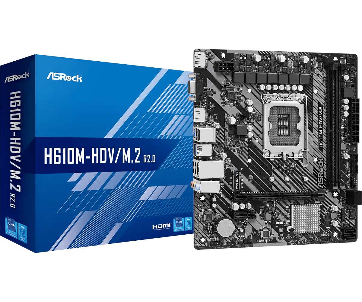 ASRock H610M - HDV/M.2 R2.0 LGA 1700 Socket Intel Motherboard | 90 - MXBJH0 - A0UAYZ - Vektra Computers LLC ASRock H610M - HDV/M.2 R2.0 LGA 1700 Socket Intel Motherboard | 90 - MXBJH0 - A0UAYZ - Vektra Computers LLC